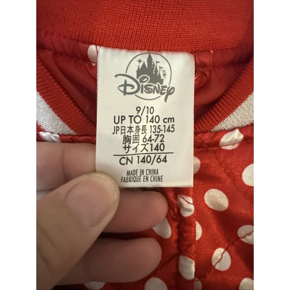 Disney Kids Minnie Mouse Varsity Jacket Satin Polka‎ Dot Size 9/10 Red